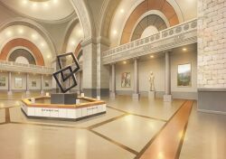  arch art_gallery blue_archive brick_wall ceiling_light column dome european_architecture game_cg indoors ionic_pillar museum no_humans non-web_source official_art painting_(object) perspective pillar railing reflective_floor scenery sculpture self-datamine sign statue 