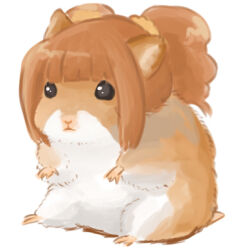  animal animal_focus animal_with_hair animalization brown_hair closed_mouth commentary_request full_body hamster idolmaster idolmaster_(classic) kome-me lowres no_humans simple_background sitting solo takatsuki_yayoi twintails white_background 
