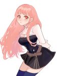  1girl alternate_hairstyle belt blue_thighhighs blunt_bangs buttons chimney_(chimney0311) commentary fire_emblem fire_emblem:_three_houses garreg_mach_monastery_uniform hair_down highres hilda_valentine_goneril long_hair looking_at_viewer pink_eyes pink_hair pout simple_background solo symbol-only_commentary thigh-highs white_background 