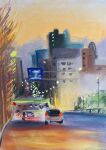  building car city highres lamppost motor_vehicle original painting_(medium) road sakaue111 scenery street traditional_media watercolor_(medium) window 