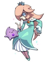  2girls :o alternate_costume alternate_hairstyle amethyst_(steven_universe) bare_shoulders cosplay crown discount-supervillain dress eyelashes flats floating gem gem_(steven_universe) hair_over_one_eye highres lips long_hair luma_(mario) luma_(mario)_(cosplay) multiple_girls off-shoulder_dress off_shoulder pale_skin pearl_(steven_universe) pointy_nose rosalina rosalina_(cosplay) skinny smile steven_universe super_mario_bros. 