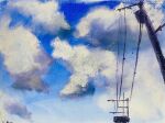  blue_sky clouds cloudy_sky dated highres no_humans original painting_(medium) pastel_(medium) power_lines sakaue111 scenery sky traditional_media utility_pole 