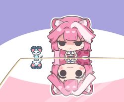  1girl :< :3 =_= absurdres animal_ears bare_shoulders blush_stickers chattino_(raora_panthera) closed_mouth commentary frown hair_intakes highres hololive hololive_english mpien multicolored_hair panther_ears panther_girl panther_tail pink_hair raora_panthera raora_panthera_(1st_costume) smirk streaked_hair tail tongue tongue_out untranslatable_commentary virtual_youtuber white_hair 