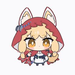  1girl :3 animal_ear_fluff animal_ears animated animated_gif arknights arknights:_endfield blonde_hair cape chibi chibi_only closed_mouth commentary_request dress ears_through_headwear food holding hood hood_up hooded_cape ice_cream long_hair low-tied_sidelocks multiple_scoops open_mouth red_cape rossi_(arknights) sidelocks simple_background solo_focus tail tail_wagging umihio white_background white_dress wolf_ears wolf_girl wolf_tail yellow_eyes 