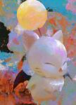  abstract_background bat_wings closed_eyes colorful creature final_fantasy floating from_side full_body highres moogle no_humans no_mouth painterly solo whiskers white_fur wings yuming_li 