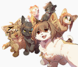  aaasakawa agnes_digital_(umamusume) agnes_tachyon_(umamusume) ahoge air_shakur_(umamusume) animal animal_ear_piercing animal_focus animal_with_hair animalization bengal_cat black_cat brown_fur calico_(pattern) calico_cat cat chemical_structure closed_eyes colored_inner_animal_ears commentary_request ear_ornament earrings eyebrow_piercing face_piercing fine_motion_(umamusume) green_eyes jewelry jungle_pocket_(umamusume) manhattan_cafe_(umamusume) multiple_hair_clips piercing praying recursive_animalization red_eyes rosettes_(pattern) selfie short_tail spotted_fur striped_fur striped_tail stud_piercings tabby_cat tail umamusume white_background white_fur yellow_eyes 