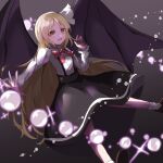  1girl absurdres bat_wings black_skirt blonde_hair highres kurumi_(touhou) long_hair long_sleeves open_mouth rakuza_(ziware30) skirt solo suspender_skirt suspenders touhou touhou_(pc-98) wings yellow_eyes 