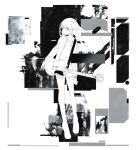  1girl full_body greyscale guitar highres instrument kushima_yu long_hair monochrome open_clothes original shorts solo standing 