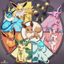  :3 :d animal_focus black_eyes black_fur blue_eyes blue_fur bow bright_pupils brown_eyes brown_fur eevee espeon facial_mark fangs fins fish_tail flareon forehead_jewel forehead_mark full_body glaceon green_fur grey_background head_fins highres jolteon leaf leafeon leoiruga looking_at_viewer neck_fur orange_fur pink_fur pokemon pokemon_(creature) pokemon_focus purple_fur red_eyes ribbon sidelocks simple_background sitting smile spiked_tail standing sylveon tail umbreon vaporeon violet_eyes white_fur white_pupils yellow_fur 