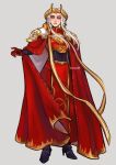  1girl armor armored_boots armored_dress artist_name boots breastplate edelgard_von_hresvelg fire_emblem fire_emblem:_three_houses full_body grey_background high_heel_boots high_heels parted_lips sethkiel simple_background solo standing teeth violet_eyes white_hair 