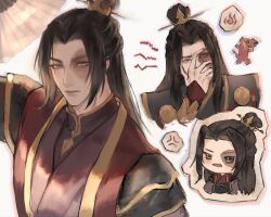  1boy absurdres avatar:_aang_the_last_airbender avatar:_the_last_airbender avatar_legends burn_scar chinese_clothes commentary formal_clothes highres lanlanxw long_hair male_focus scar scar_on_face solo topknot untranslatable_commentary very_long_hair zuko 