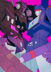  ... 2boys assault_visor commentary decepticon english_commentary english_text highres humanoid_robot insignia mask mecha mouth_mask multiple_boys purple_mask red_eyes red_visor robot science_fiction sgrimp shoulder_cannon soundwave_(transformers) speech_bubble tarn the_transformers_(idw) transformers transformers:_generation_1 