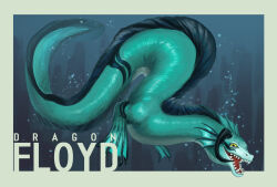  commentary_request dragon english_text fins floyd_leech highres looking_at_viewer monster monsterification no_humans penya twisted_wonderland underwater yellow_eyes 
