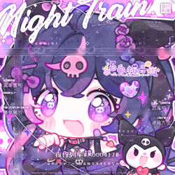  2girls :3 :d animal_ears bai_gui_hua_zi bandaid bandaid_on_face blush check_copyright chibi chibikemo choker commission copyright_request deformed dual_persona flower hair_flower hair_ornament hand_up heart heart_hair_ornament highres humanization humanoid_and_humanization jirai_kei kuromi long_hair long_sleeves looking_at_viewer mihuashi_commission mini_person minigirl multiple_girls my_melody_(series) portrait purple_hair purple_shirt sanrio shirt skull_hair_ornament smile solo_focus too_many_watermarks violet_eyes watermark 