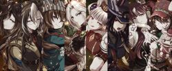  6+girls ahoge animal_ears ascot beanie black_ascot black_coat black_hair black_jacket black_shirt blue_coat blue_eyes blunt_bangs bow breasts brown_eyes brown_hair brown_hat closed_mouth coat collared_shirt commentary_request detached_sleeves dream_journey_(reminder_of_dreamland)_(umamusume) dream_journey_(umamusume) dress ear_covers ears_through_headwear eyewear_strap fenomeno_(black_flames_of_the_righteous_spirit)_(umamusume) fenomeno_(umamusume) flipped_hair glasses gloves goggles goggles_around_neck gold_ship_(red_strife)_(umamusume) gold_ship_(umamusume) grey_hair grey_hat hair_between_eyes hand_puppet hat highres horse_ears horse_girl horseshoe_hat_ornament horseshoe_ornament jacket large_breasts long_hair long_sleeves lucky_lilac_(racing)_(umamusume) lucky_lilac_(umamusume) marche_lorraine_(racing)_(umamusume) marche_lorraine_(umamusume) mismatched_ear_covers multicolored_hair multiple_girls nakayama_festa_(shichuukyuukatsu)_(umamusume) nakayama_festa_(umamusume) open_mouth orange_hair orfevre_(control)_(umamusume) orfevre_(umamusume) pantyhose parted_lips peaked_cap pillbox_hat puppet red_dress red_shirt shirt short_hair side_ponytail single_ear_cover sleeveless sleeveless_dress smile stay_gold_(sunlit_outsider)_(umamusume) stay_gold_(umamusume) stay_gold_clan_(umamusume) teeth tongue tongue_out two-tone_hair umamusume violet_eyes white_coat white_gloves white_hair white_jacket white_pantyhose white_shirt yellow_coat yue_(lov_n_n) 