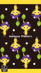  black_eyes colored_skin commentary flower hat highres leaf meme_(sleepsheep) no_humans no_mouth pikmin_(creature) pikmin_(series) pikmin_bloom pointy_ears purple_hat super_mario_bros. waluigi yellow_pikmin yellow_skin 