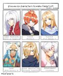  6+boys absurdres albino androgynous animal_ears aqua_eyes blonde_hair blue_eyes blue_hair character_name claus_(mother_3) closed_mouth crescent crescent_facial_mark crossover dark-skinned_male dark_skin duke_pantarei edo-sama egyptian_clothes english_text facial_mark fire_emblem fire_emblem:_the_blazing_blade forehead_mark fox_boy fox_ears freckles fur_shawl gold_trim hair_between_eyes hair_over_one_eye heterochromia highres inuyasha leon_(rune_factory) leon_bastralle long_hair looking_at_viewer lucius_(fire_emblem) male_focus mother_(game) mother_3 multiple_boys multiple_crossover multiple_drawing_challenge octopath_traveler octopath_traveler_i orange_hair otoko_no_ko pointy_ears red_eyes rune_factory rune_factory_4 sesshoumaru shawl short_hair shoulder_spikes six_fanarts_challenge smile spikes tales_of_(series) tales_of_vesperia upper_body very_long_hair whisker_markings white_hair yellow_eyes 