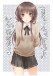  1girl amagami brown_eyes brown_hair kamizaki_risa long_hair mizunomoto ribbon school_uniform solo sweater translation_request 