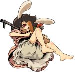  animal_ears assault_rifle barefoot bloomers bunny_ears carrot daizu_sanchi feet gun inaba_tewi rabbit_ears red_eyes rifle solo touhou weapon 