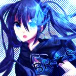  bad_id black_hair black_rock_shooter black_rock_shooter_(character) blue_eyes glowing glowing_eyes long_hair portrait solo twintails 