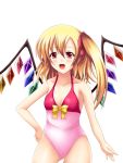  blonde_hair casual_one-piece_swimsuit flandre_scarlet long_hair nagimasa one-piece_swimsuit red_eyes side_ponytail swimsuit touhou wings 