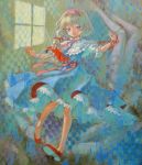  acrylic_paint_(medium) alice_margatroid ama-tou blonde_hair blue_eyes capelet doll hairband highres hourai_doll no_socks oil_painting_(medium) outstretched_arms short_hair solo spread_arms touhou traditional_media wrist_ribbon 