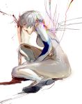  abstract ayanami_rei blood highres neon_genesis_evangelion open_mouth plugsuit red_eyes sketch solo white_hair 