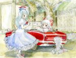  car fujiwara_no_mokou kamishirasawa_keine master_(4th) motor_vehicle multiple_girls touhou traditional_media vehicle watercolor_(medium) 