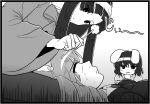  animal_ears bunny_ears comic houraisan_kaguya i-_-i_(artist) inaba_tewi lap_pillow mimikaki monochrome rabbit_ears reisen_udongein_inaba sweat touhou translated 