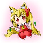  animal_ears blonde_hair blush chibi clenched_hands dog_ears dog_tail flandre_scarlet ichimi kemonomimi_mode no_hat red_eyes side_ponytail solo tail touhou wings 