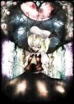  alternate_wings bad_id blonde_hair blood bloody_tears closed_eyes crystal eyes flandre_scarlet hat highres koohee moon sibanoue solo space tears touhou wings 