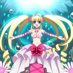  blue_eyes detached_sleeves flower frills jewelry long_hair mermaid mermaid_melody_pichi_pichi_pitch miru monster_girl nanami_lucia navel necklace skirt solo twintails 