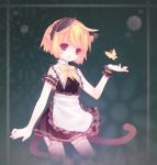  bangs blonde_hair bowtie butterfly cat_ears cat_tail garter_straps hasainomado maid multiple_tails no_nose open_mouth original red_eyes short_hair smile solo tail thigh-highs thighhighs wrist_cuffs 