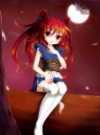  :p alternate_costume fuyuno_taka highres moon onozuka_komachi red_eyes red_hair sitting solo thigh-highs thighhighs tongue touhou twintails white_legwear white_thighhighs young 