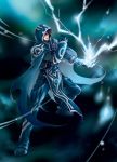  black_hair blue_eyes gloves hood jace_beleren lightning magic magic_the_gathering short_hair solo yoshino_himori 