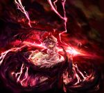  blue_hair crazy_eyes grin hellmary lightning red_eyes remilia_scarlet short_hair smile solo spear_the_gungnir touhou wings 