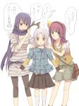  blazer blue_hair casual clothes_in_front dress-up green_eyes long_hair mofuko purple_hair red_eyes school_uniform shiina_(angel_beats!) short_hair sleeves_pushed_up tachibana_kanade translated translation_request white_hair yellow_eyes yuri_(angel_beats!) 