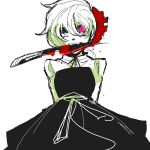  bow hair_bow hill_(artist) knife lowres mouth_hold oekaki pink_eyes short_hair solo wink 