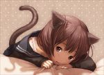  brown_eyes brown_hair cat_ears cat_tail original plasm school_uniform short_hair solo tail 