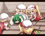  akabashi akabashi_yuusuke blonde_hair blush_stickers clone comic cowering flandre_scarlet green_hair hair_bobbles hair_ornament hat holding_another's_foot kisume letterboxed multiple_girls multiple_persona red_eyes side_ponytail touhou translated trembling wings 