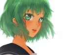  green_eyes green_hair gumi lips ohagi_(pixiv43285) ohagi_(ymnky) portrait school_uniform serafuku short_hair simple_background solo vocaloid 