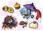  &gt;_&lt; cake chibi cookie food houjuu_nue karakasa_obake mixing_bowl muffin multiple_girls oven_mitts tatara_kogasa tongue touhou ufo umbrella whisk yanagi_(artist) 