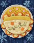  blush_stickers closed_eyes curry food food_focus foodification highres kirby_(series) kirby_cafe miclot omelet omurice plate sleeping snowflakes star_(symbol) waddle_dee 