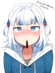  @_@ absurdres blue_hair blush food food_in_mouth gawr_gura gawr_gura_(1st_costume) highres hololive hololive_english incoming_pocky_kiss multicolored_hair pocky pocky_in_mouth skkazu1 virtual_youtuber white_hair 