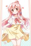  1girl blush bow braid brown_eyes dress hair_bow heart kkurumi looking_at_mirror looking_at_viewer mirror neck_ribbon onii-chan_wa_oshimai! oyama_mahiro pink_hair reflection ribbon see-through see-through_shirt skirt_hold smile solo 