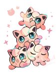  :d :o animal_focus artist_name blue_eyes closed_eyes colored_skin hanabusaoekaki highres jigglypuff no_humans open_mouth pink_skin pokemon pokemon_(creature) simple_background sitting sleeping smile sparkle watermark white_background 