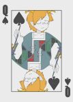  1girl antlers blonde_hair blue_shirt bolos card claws dragon_girl dragon_horns holding holding_smoking_pipe horns kicchou_yachie looking_at_viewer playing_card pointy_ears queen_(playing_card) queen_of_spades shirt short_hair short_sleeves smoking_pipe spade_(shape) touhou 