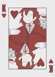  1girl bolos braid cape capelet card cross heart holding holding_cross king_(playing_card) king_of_hearts_(playing_card) long_hair long_sleeves okazaki_yumemi playing_card red_eyes red_vest redhead shirt striped striped_shirt touhou touhou_(pc-98) vest 