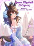  1girl alternate_costume animal_ears black_hair blue_eyes commentary_request daring_tact_(umamusume) dated dress english_text highres horse_ears horse_girl horse_tail kashmir_0808 lens_flare long_hair looking_at_viewer medium_hair open_mouth petals staff tail umamusume 