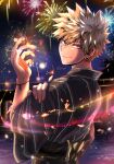  1boy absurdres bakugou_katsuki blonde_hair boku_no_hero_academia esora-arts fireworks highres japanese_clothes kimono male_focus red_eyes short_hair smile solo spiky_hair 